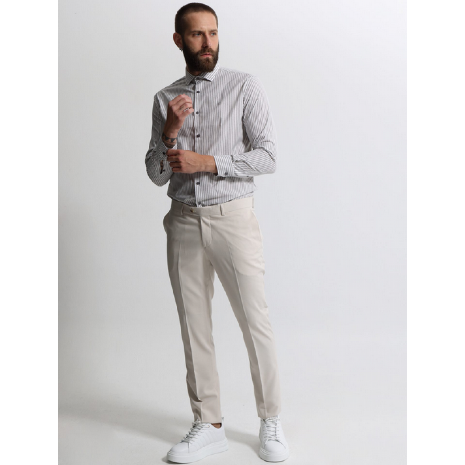 Life Style Butiken Ανδρικό Μακρυμάνικο πουκάμισο ριγέ LS133-8177 Γκρι